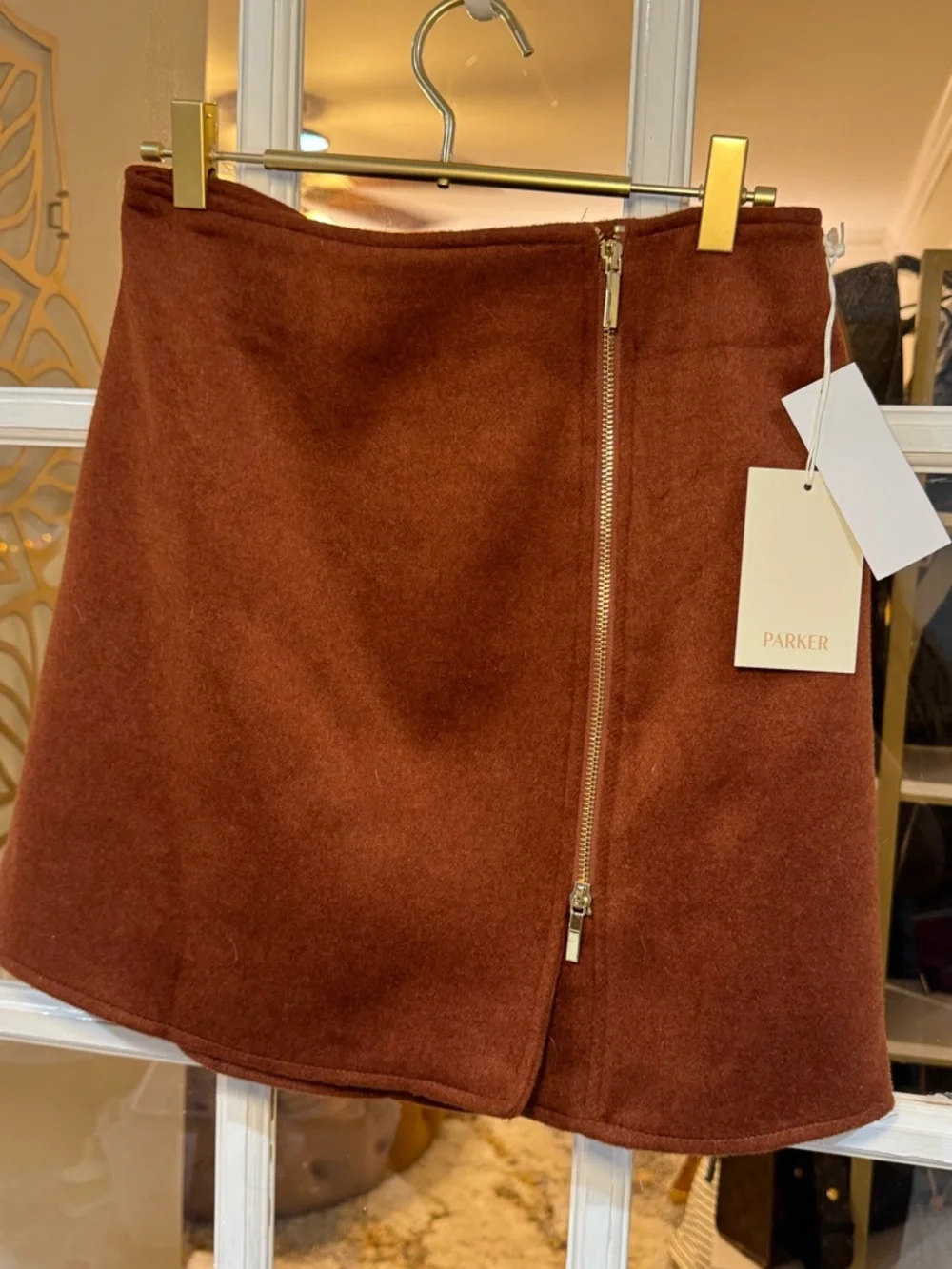 🤎👜 Parker Rust Zip-Front Mini Skirt‎ with gold zipper 👜🤎
